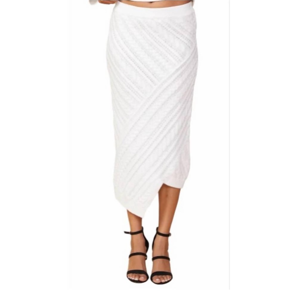 NEW MONROW cable knit midi skirt in white